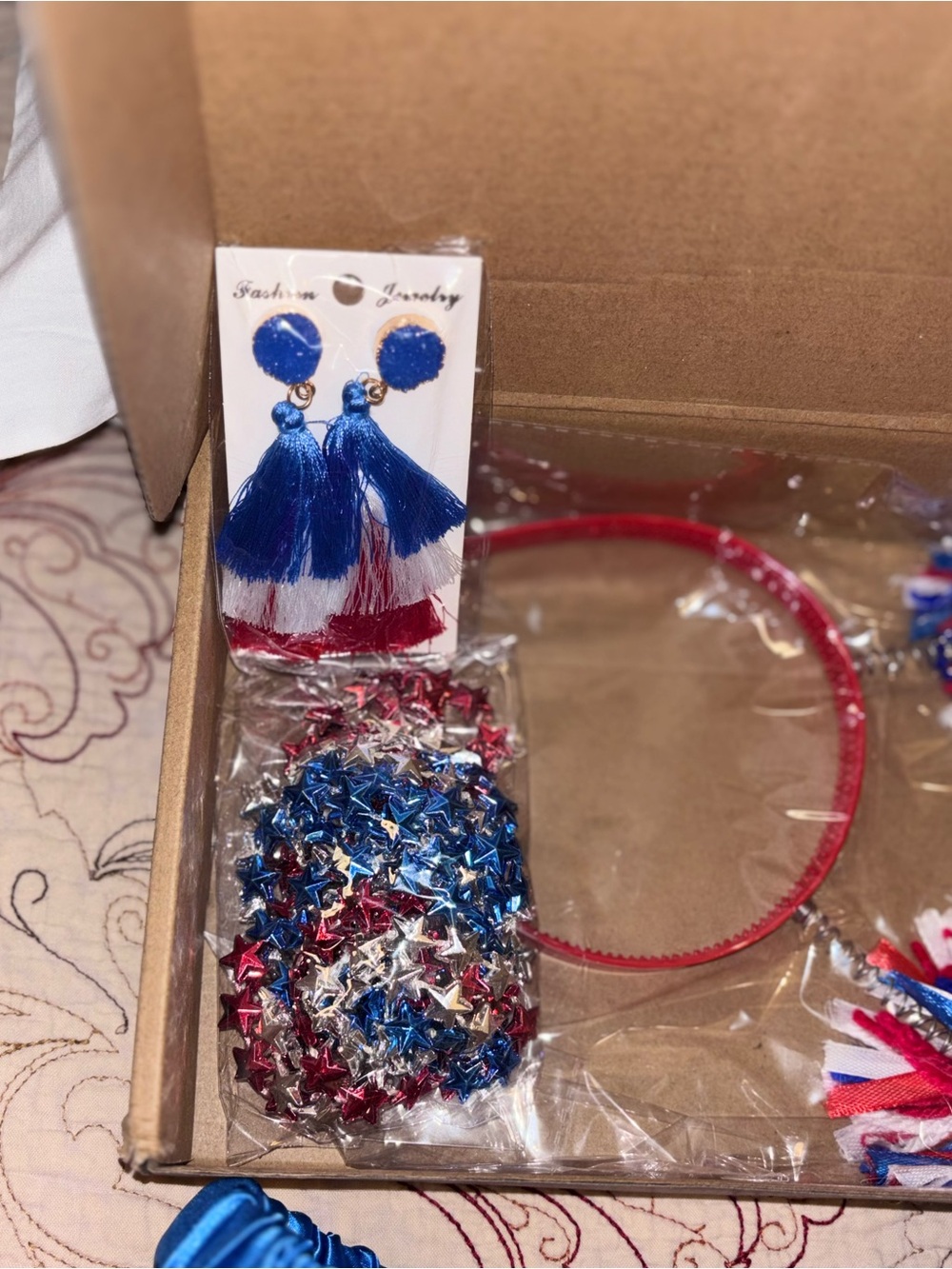 New! 6 Pcs 4th of July Tutu Set With  Red White and Blue Accessories - Picture 9 of 11